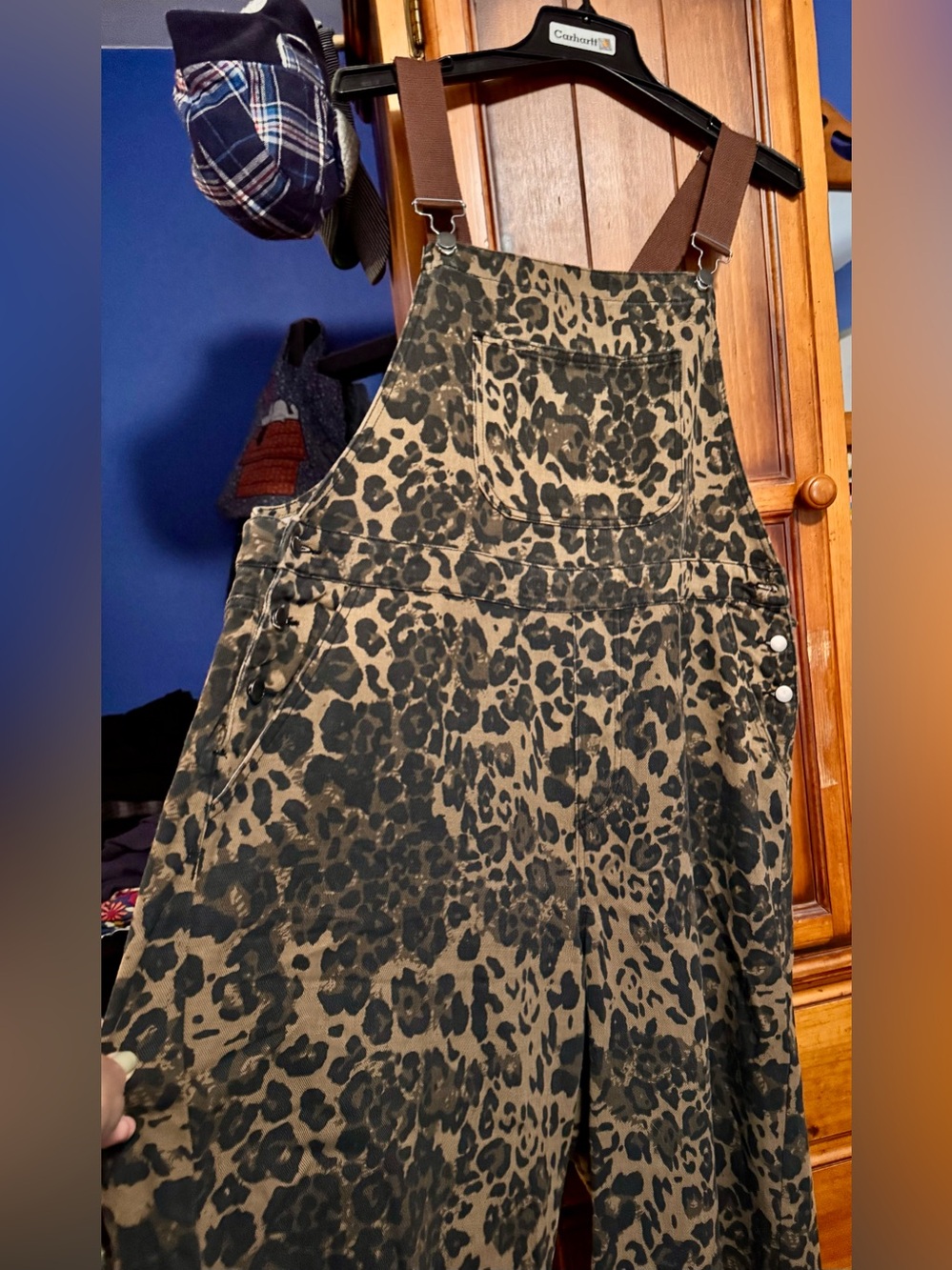 Cider Leopard-Print Denim Overalls in Brown and Black